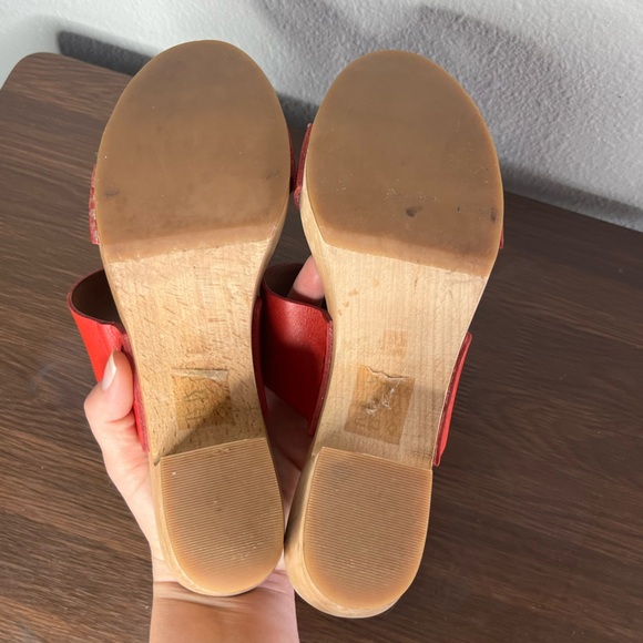 Madewell Lipstick Red Double Strap Leather Wood Clara Clog Heeled Sandal - Picture 11 of 14